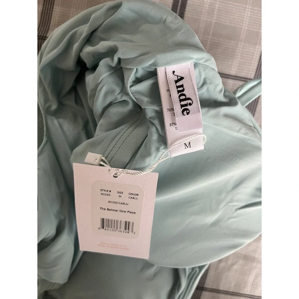 NWT Andie Swim The Belmar One Piece Cabana Blue Tie Waist Swimsuit Sz Medium - Picture 7 of 7